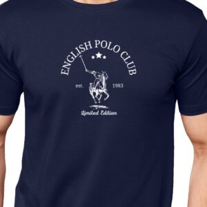 Men's Dark Navy Blue English Polo Graphics Printed T-Shirt